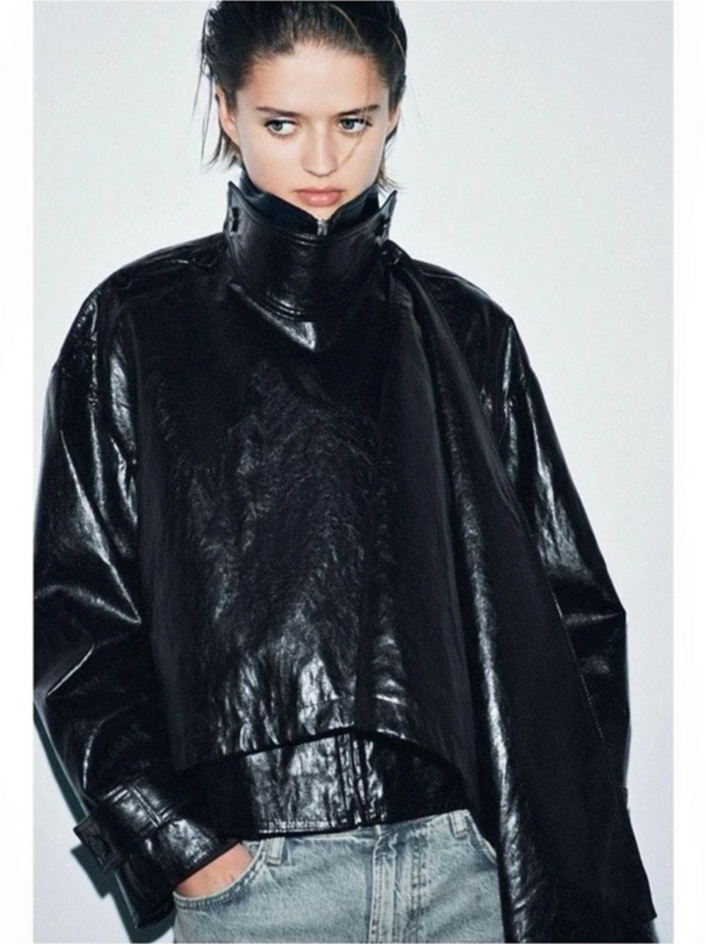 Zara faux Leather Jacket With Scarf